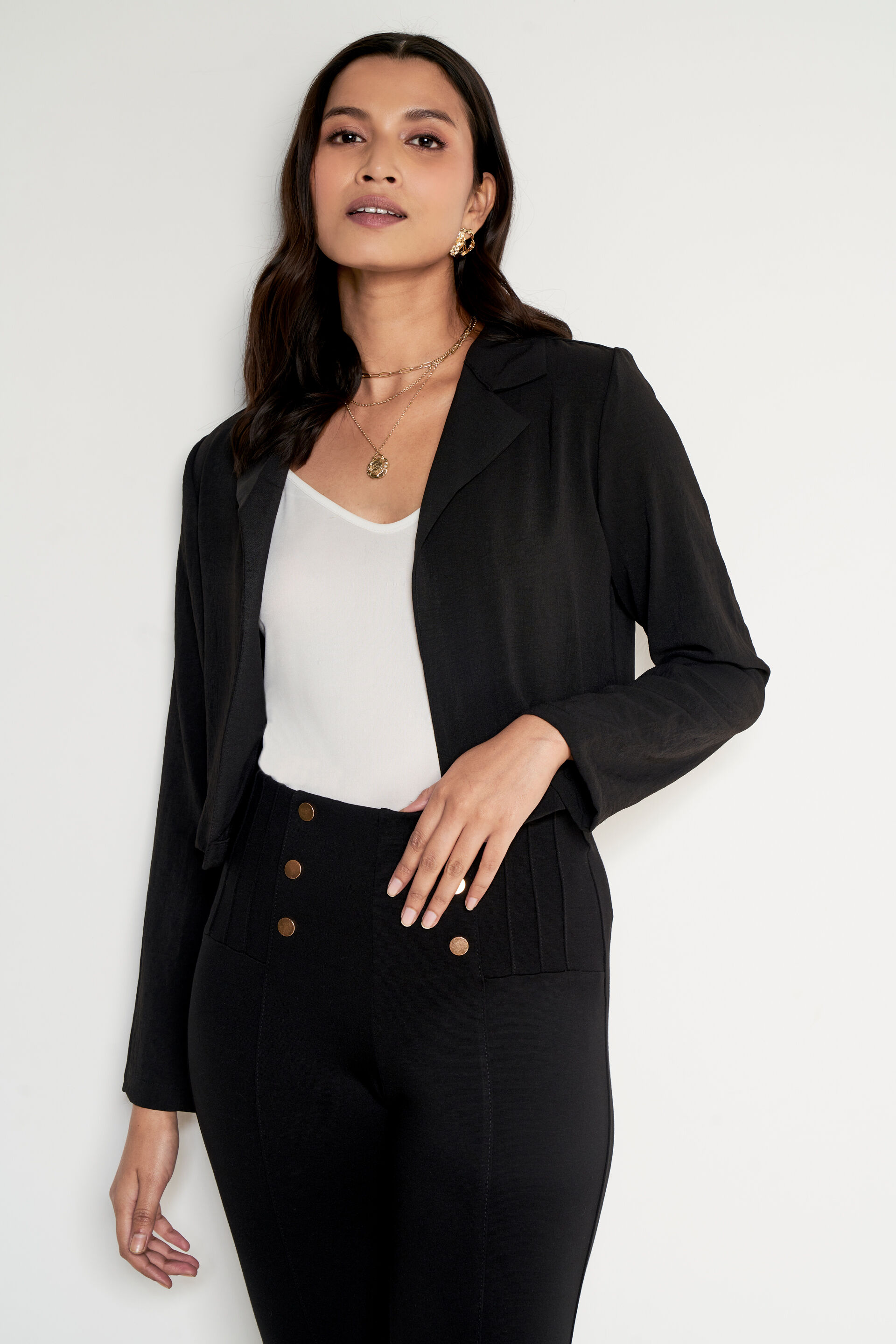 Black Solid Straight Jacket, Black, image 1